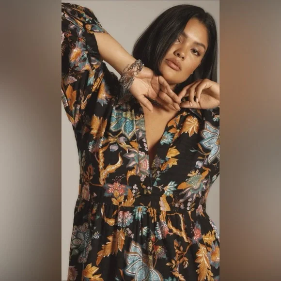 ANTHROPOLOGIE THE CAROLITA PRINTED TIERED MAXI DRESS SIZE S BLACK MOTIF NWT - Picture 8 of 14